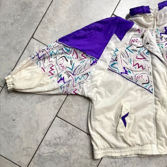 Vintage 80s Retro Jazz Design Parka Jacket Size 2X Womens Baggy Oversize - Picture 5 of 8